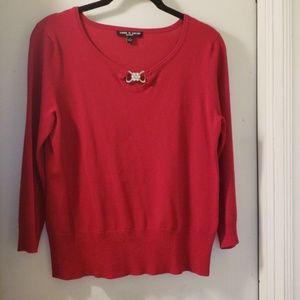 Petite red sweater with gem